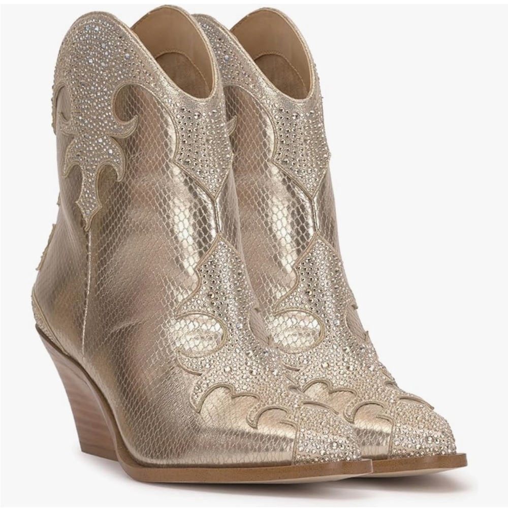 Jessica Simpson Womens Zolly Snake Print Rhinestones Booties bling boots sz 6 - Picture 3 of 12